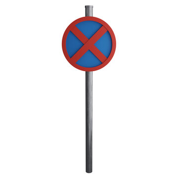 No stopping sign on the road clipart flat design icon isolated on transparent background, 3D render road sign and traffic sign concept