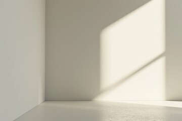 Corner of an empty white room with light and shadow, White background, Generative AI