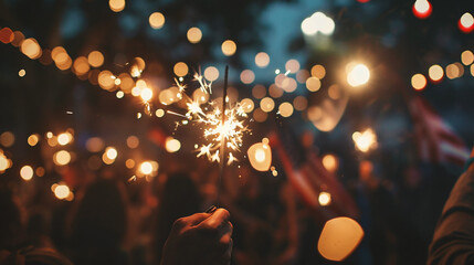 Close-up of a group of people holding sparklers in their hands - obrazy, fototapety, plakaty