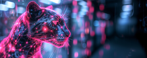 Illustration of a fantasy panther illuminated by lights