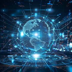 Fototapeta premium Global Connectivity: Glowing Holographic Globe and Digital Infrastructure