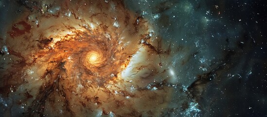 A spiral galaxy close up with a distant star