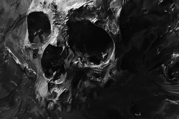 The skull is drowning in oil. Backdrop for design with selective focus and copy space. - obrazy, fototapety, plakaty