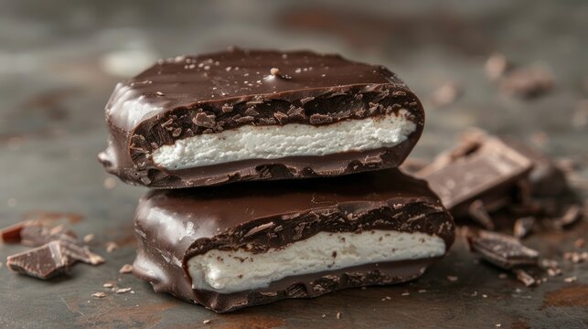 Detailed shot of a peppermint patty emphasizing the crisp chocolate coating and creamy interior