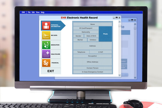 Computer monitor showing electronic health record program.