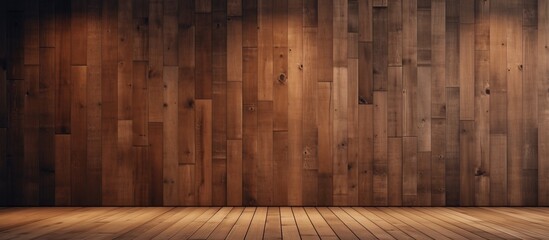 An old wooden wall is highlighted by a bright spotlight, creating a dramatic effect in the room - obrazy, fototapety, plakaty