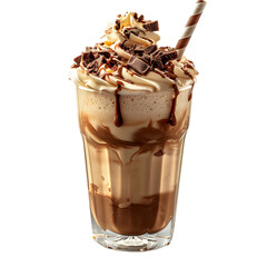 Chocolate milk shake with chocolate chips, with transparent background