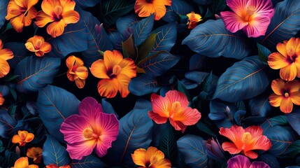 Tropical Floral Tileable Image created with Generative AI Technology, ai, generative