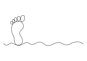 Continuous single line drawing of human bare footprint vector illustration. Pro vector