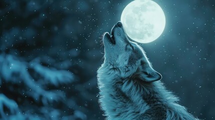 Lone Wolf Howling at the Moon, Freeze the hauntingly beautiful moment of a lone wolf howling at the moon, evoking a sense of mystery and solitude © jamrut