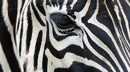 Fototapeta na wymiar Zebra's Bold Stripes, Photograph a zebra's striking black and white stripes, emphasizing its unique and eye-catching coat pattern