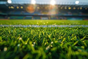 football stadium with lights - grass close up in sports arena.
