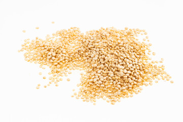 Chenopodium quinoa - Heap of white quinoa on white background