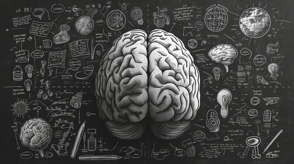 Left right human brain concept. Creative part and logic part with social and business doodle. - obrazy, fototapety, plakaty
