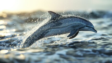 Dolphin's Graceful Leap, Freeze the exhilarating moment of a dolphin leaping out of the water in a perfect arc, displaying its agility and grace