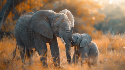 Elephant Family Bonding, Showcasing the emotional connection between elephant family members...