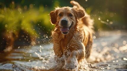 Playful Dog Frolicking in Nature, Freeze the joyful moment of a dog running through a field or...