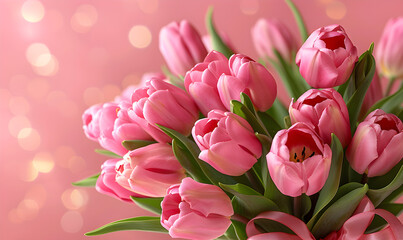 Bouquet of pink tulips with bow. Perfect for gifting on special occasions.