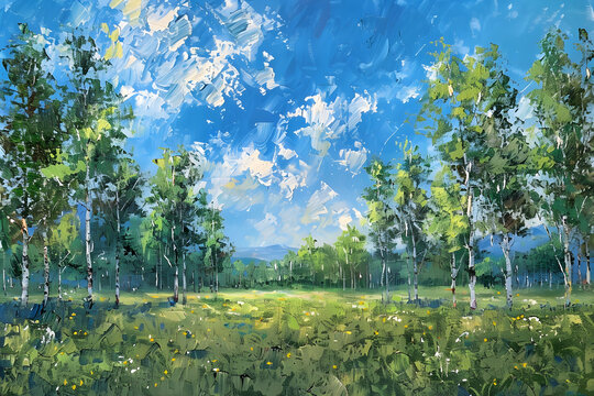 Impressionist-Style Panorama: The Serene Embroidery of Nature's Palette