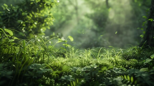Texture of lush grass amidst the depths of the forest AI Image