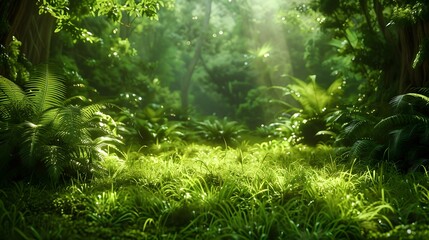 Lush grass texture in the depths of the forest AI Image