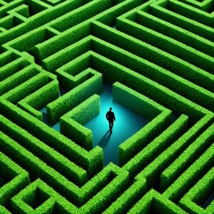 Create an illustration of someone navigating through a maze, symbolizing the challenges of navigating mental health issues. 