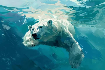 Foto op Canvas Polar bear swimming beneath the sea ice, underwater arctic wildlife illustration © Lucija