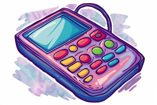 Cartoon cute doodles of a retro pager with colorful buttons and a tiny screen, Generative AI