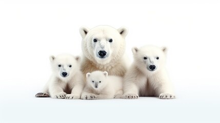 Cute polar bear family isolated on white background.