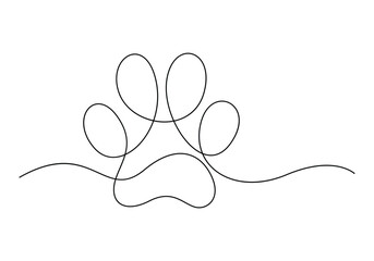 Continuous one line drawing of cat footprint. Isolated on white background vector illustration.