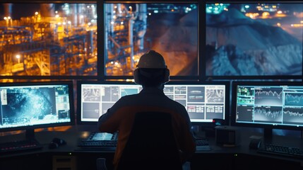 Mining Control Room: Engineer Monitoring Operations and Ensuring Safety
