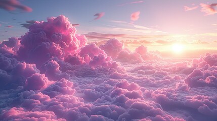 lavender bed cloud surreal art 3d rendering. cloudscape colourful dream. - obrazy, fototapety, plakaty