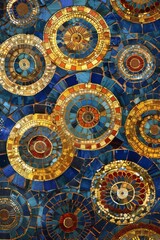 Opulence of Byzantine mosaics, circle tiny metallic tessera, form sacred and imperial, glinting with wealth and spirituality of the medieval Byzantine Empire created with Generative AI Technology
