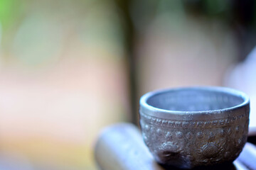 Stainless steel bowl for drinking water.