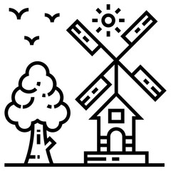 windmill landscape icon, simple vector design