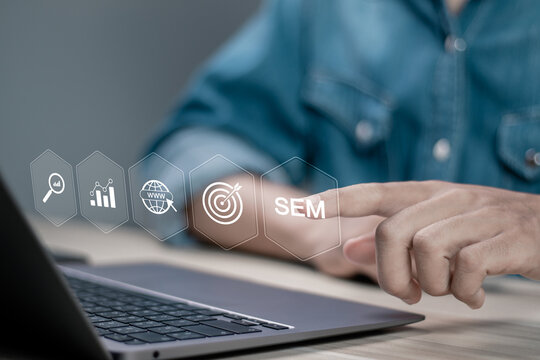 SEM, Search Engine Marketing concept. Traffic website technology communication. Search engine optimization marketing ranking on website.