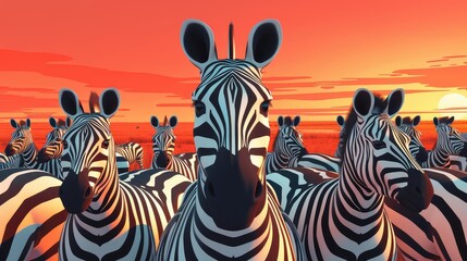 Fototapeta na wymiar Zebra Diversity and Inclusion, Illustrations highlighting the beauty of diversity and inclusion, using zebras with their unique striped patterns