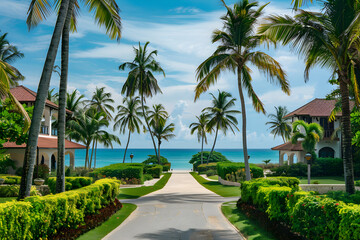 Fototapeta na wymiar Tropical Enchantment: A Glimpse into a Luxury Beach Resort in Paradise