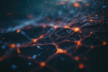 A close up of a networked brain with orange lights. Generative AI. - obrazy, fototapety, plakaty