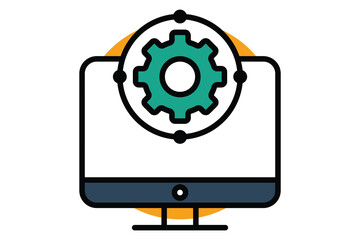development icon. monitor with gear. icon related to action plan, business. flat line icon style. business element illustration