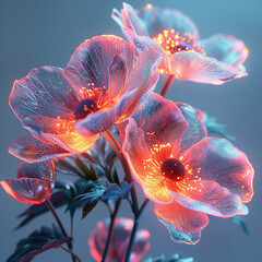 Neon Glow Translucent Flowers in Digital Art