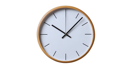 Minimalist wall clock with wooden frame isolated