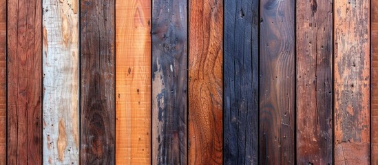 A close up of a wooden wall with multiple different colors