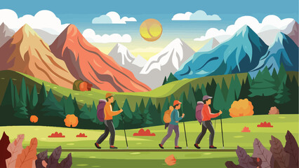 Fall Mountain Hiking: Vibrant Vector Poster