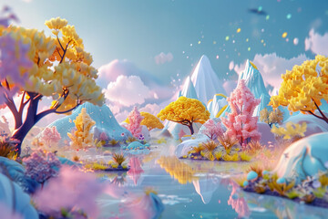 Craft a dreamlike abstract animated cartoon vision of heaven, where surreal landscapes shift and...