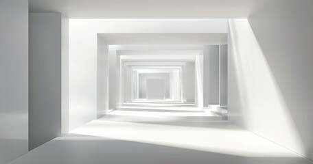 white scale simplistic architecture with a square frame on the right side. Realistic lights and shadows