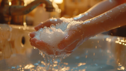 Fototapeta premium Washing hands with children's soap,generative ai