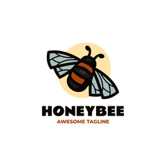 Vector Logo Illustration Honey Bee Simple Mascot Style.