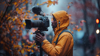 eyecatching photo of filming documentary,generative ai