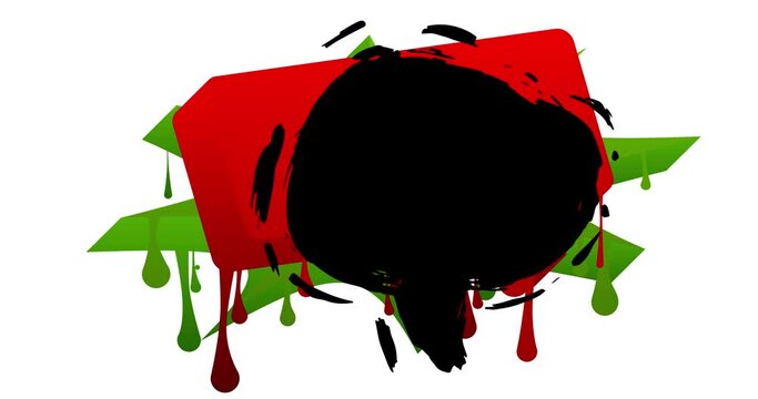 Black, red and green graffiti speech bubble animation. Abstract modern Messaging sign street art decoration video, Discussion icon performed in urban painting style.